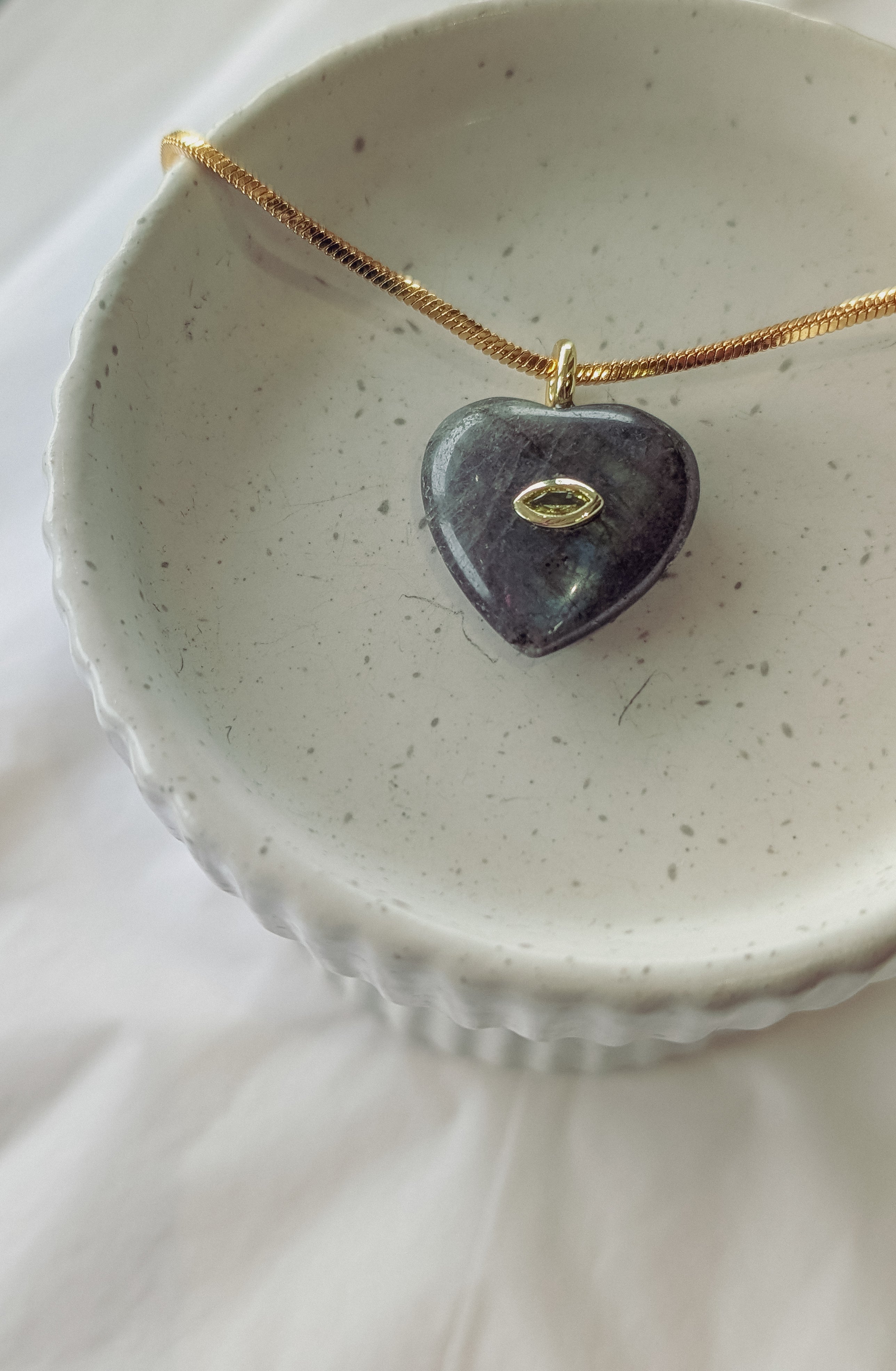 Labradorite Heart Necklace with Yellow CZ Accent