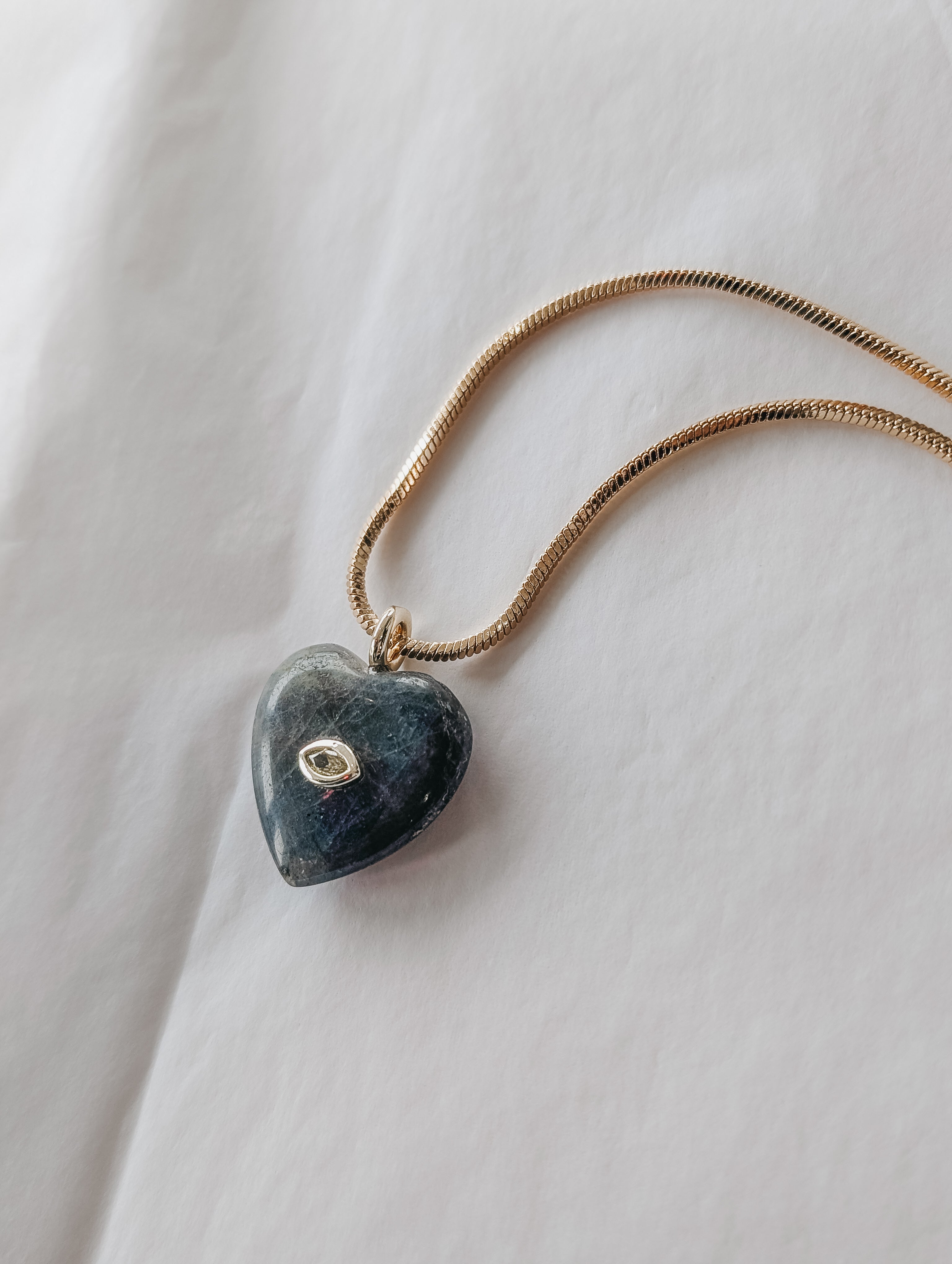 Labradorite Heart Necklace with Yellow CZ Accent