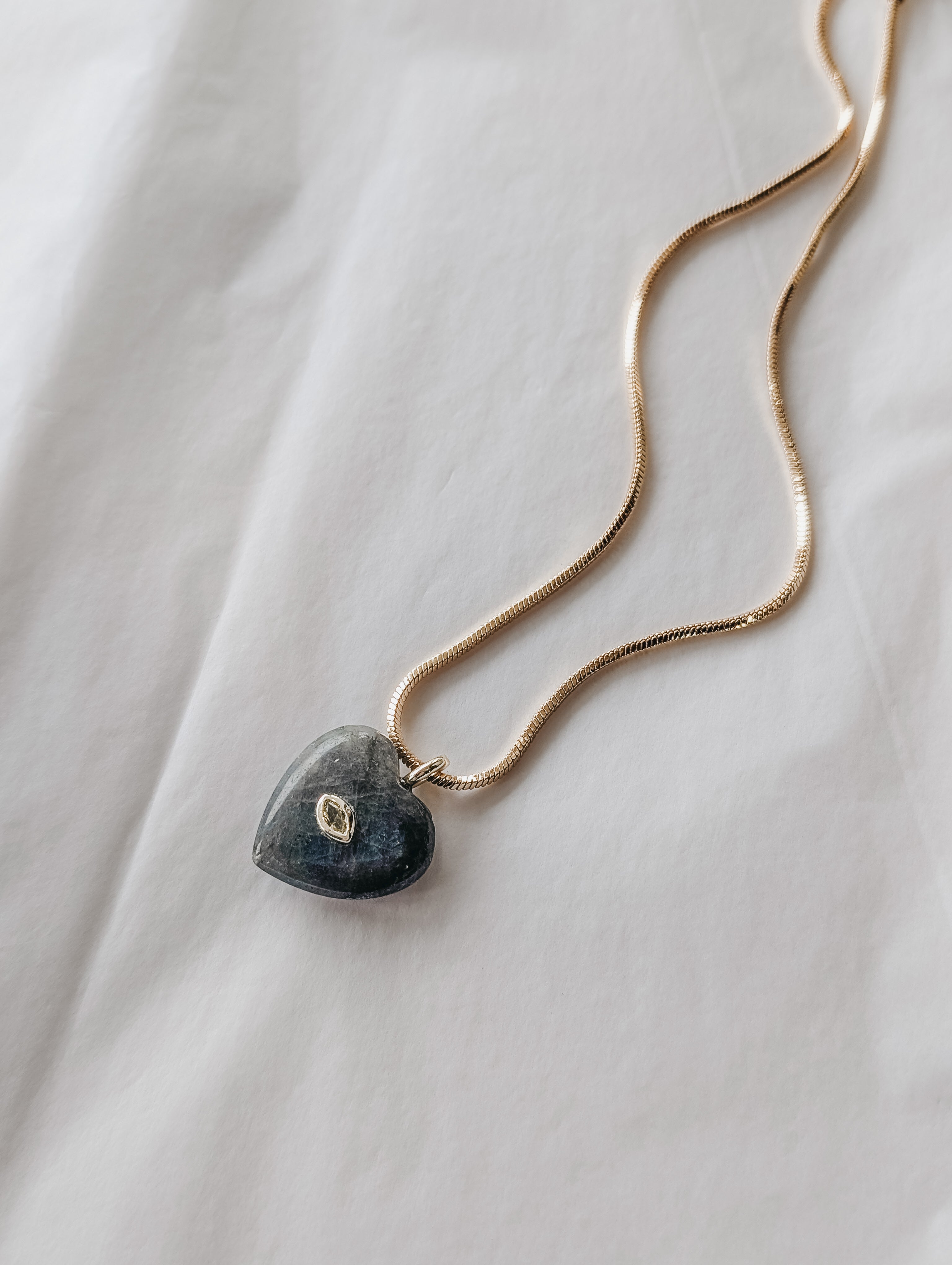 Labradorite Heart Necklace with Yellow CZ Accent