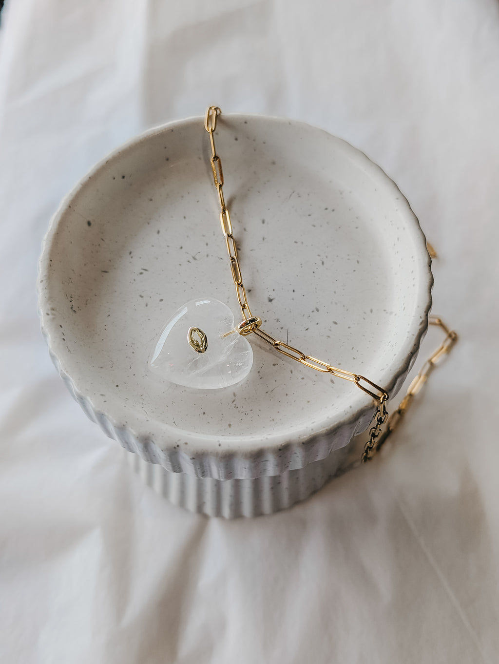 Clear Quartz Heart Necklace with Yellow CZ - Gold Stainless Steel