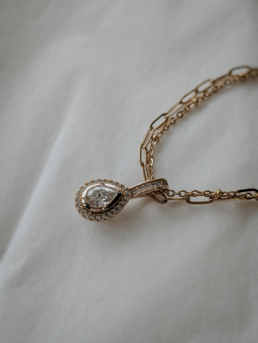 Clara Layered Necklace - Paperclip & Satellite Chain with CZ Pendant