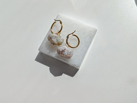 FLOWER AGATE |  HUGGIE HOOP EARRINGS